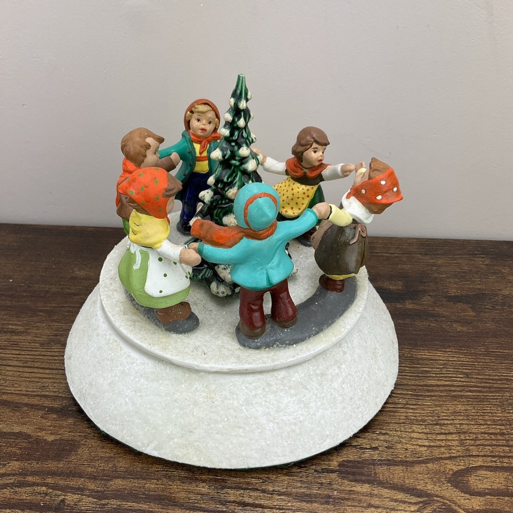 Vintage Christmas Music Box Figurine Children Ole Christmas Tree